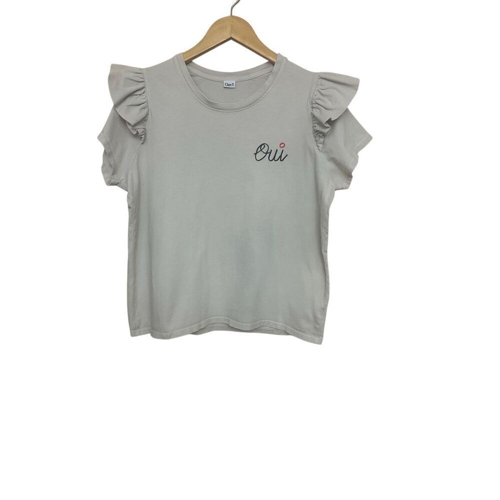 CLARE V. / WOMEN / TOPS / SHORT SLEEVE OUI PETIT RUFFLE TEE Size: L